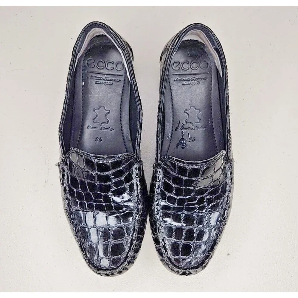 ECCO Dress Shoes/Loafers Black EU 36 Croc Print. EUC DRIVING MOC 5.5 EUC